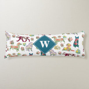 Honden Patroon en  Waterverf bloemen monogram Lichaamskussen
