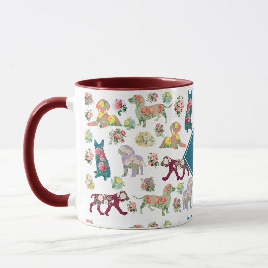 Honden Patroon &  Flowers Monogram Mok (Links)