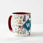 Honden Patroon &  Flowers Monogram Mok (Voorkant links)