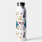 Honden Patroon &  Flowers Monogram Waterfles (Links)