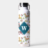 Honden Patroon &  Flowers Monogram Waterfles (Voorkant)
