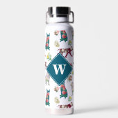 Honden Patroon &  Flowers Monogram Waterfles (Achterkant)