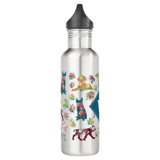 Honden Patroon &  Flowers Monogram Waterfles (Links)