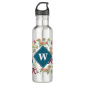 Honden Patroon &  Flowers Monogram Waterfles (Voorkant)