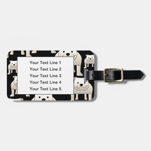 Honden Patroon. Witte Bulldogs op Black. Bagagelabel (Voorkant horizontaal)