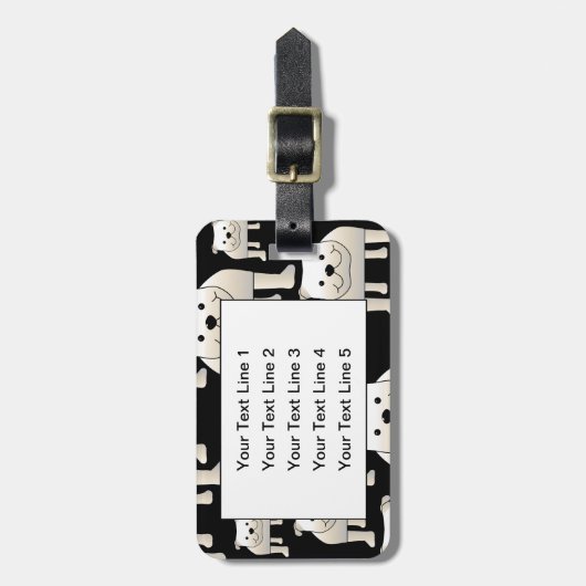 Honden Patroon. Witte Bulldogs op Black. Bagagelabel (Voorkant verticaal)