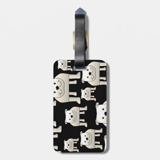 Honden Patroon. Witte Bulldogs op Black. Bagagelabel (Achterkant verticaal)