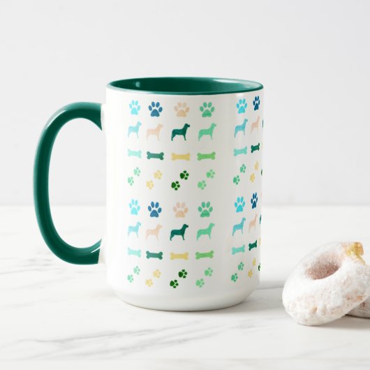 Honden, Paw Prints en Dog Botten Koffie Mok (Met donut)