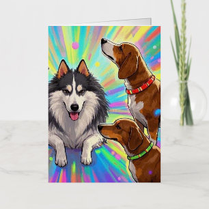 Honden Puppies met regenboog achtergrond Folie Kaa Wenskaart