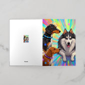 Honden Puppies met regenboog achtergrond Folie Wenskaart (Buiten Laag)