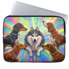 Honden Puppies met regenboogachtergrond Laptop Sleeve