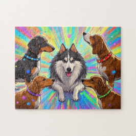 Honden Puppies met regenboogachtergrond Legpuzzel