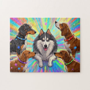 Honden Puppies met regenboogachtergrond Legpuzzel