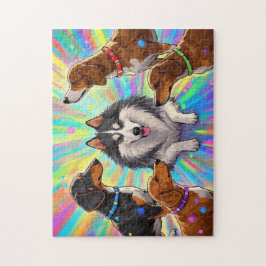 Honden Puppies met regenboogachtergrond Legpuzzel
