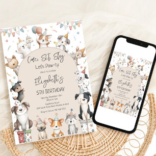 Honden Puppies Pawty Verjaardagsuitnodiging Kaart