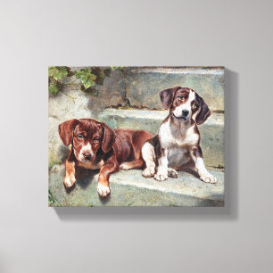 Honden Puppies Vintage Canvas Afdruk