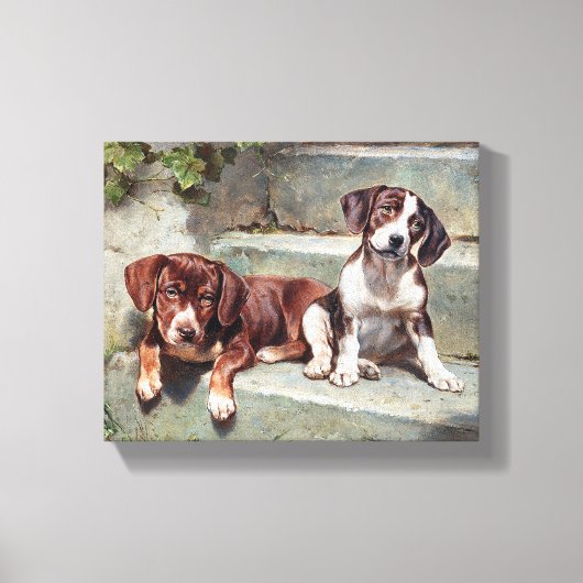 Honden Puppies Vintage Canvas Afdruk (Voorkant)