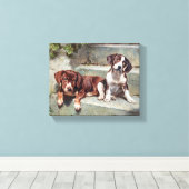 Honden Puppies Vintage Canvas Afdruk (Insitu (Houten vloer))
