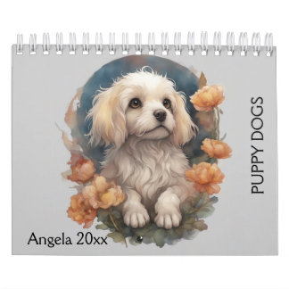 Honden, Puppy, Honden, Bloemen, Kalender