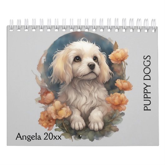 Honden, Puppy, Honden, Bloemen, Kalender (Hoes)