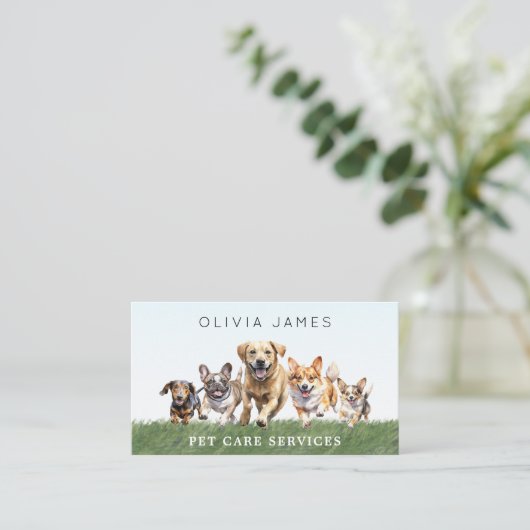 Honden rennen in veld hond lopen en huisdier verzo visitekaartje (Staand voorkant)