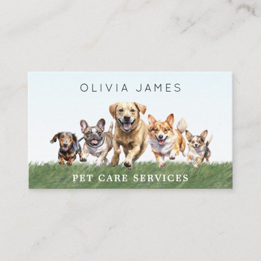 Honden rennen in veld hond lopen en huisdier verzo visitekaartje (Voorkant)