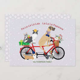 Honden rijden op een fiets Cadeaus mand Kerst Kaart