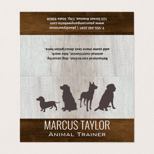 Honden Roedel | Hondentraining | Houtstructuur Visitekaartje (Buitenkant ongevouwen)