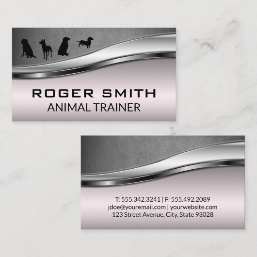 Honden Roedel | Roze Metallic Grijs Leer Visitekaartje (Voorkant / Achterkant)