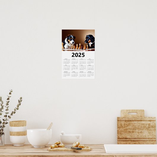 Honden schaakspel Kalender 2025 Poster (Keuken)