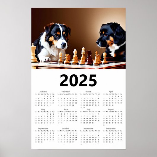 Honden schaakspel Kalender 2025 Poster (Voorkant)