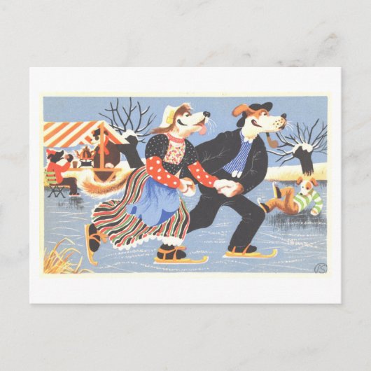  honden schaatsen winter briefkaart (Voorkant)