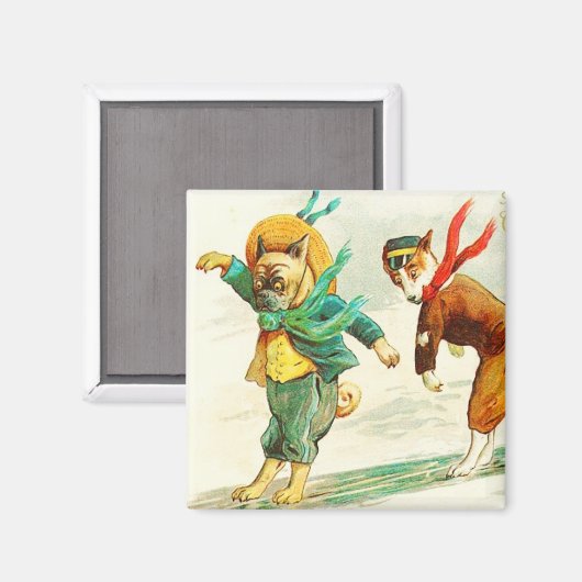 Honden schuiven op Ice  Magnet (Voorkant / Achterkant)