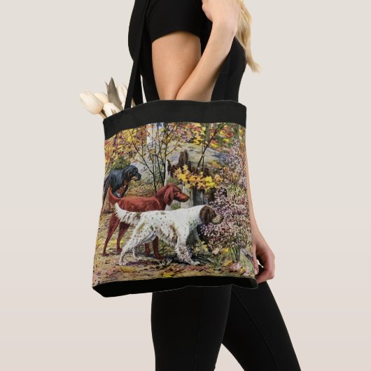  honden Setter Trio Black Tote Bag (Dichtbij)