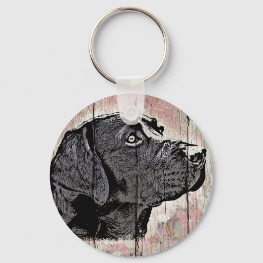 Honden Sleutelhanger Pastel Hout Labrador Kop (Voorkant)