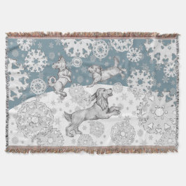 Honden & Sneeuwvlokken Blauw Wit Winter Leuke Kers Deken