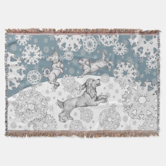 Honden & Sneeuwvlokken Blauw Wit Winter Leuke Kers Deken (Voorkant)