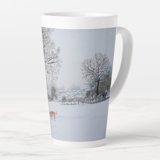 Honden spelen in het sneeuwscène-landschap latte mok (Rechterhoek)