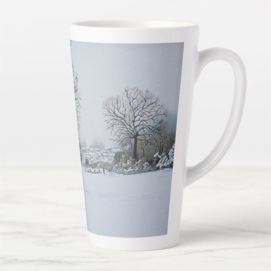 Honden spelen in het sneeuwscène-landschap latte mok (Rechts)