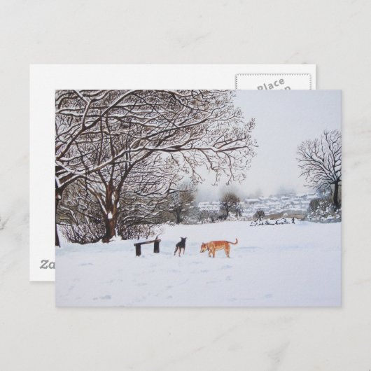 Honden spelen in sneeuwlandschap met Kerstmis Briefkaart (Voorkant / Achterkant)