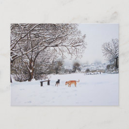 Honden spelen in sneeuwlandschap met Kerstmis Briefkaart