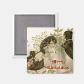 Honden spelen met Kerstmis maretak & heilige bes Magneet (Voorkant / Achterkant)