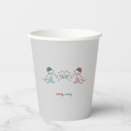 Honden spelen met kerstverlichting papieren bekers (Voorkant)