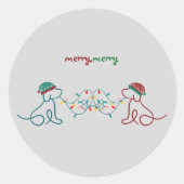 Honden spelen met kerstverlichting ronde sticker (Voorkant)