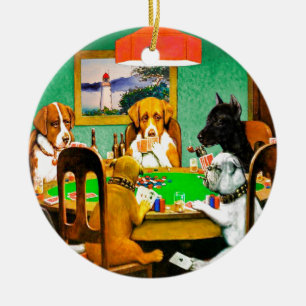 Honden spelen Poker Cards spel Keramisch Ornament