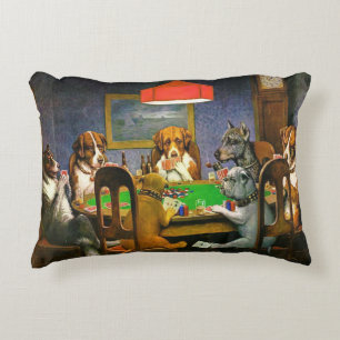 Honden spelen poker, kussen, kunst met een dikband accent kussen