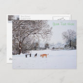 Honden spelen sneeuwscène landschap met Kerstmis Briefkaart (Voorkant / Achterkant)