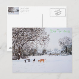 Honden spelen sneeuwscène landschap met Kerstmis Briefkaart
