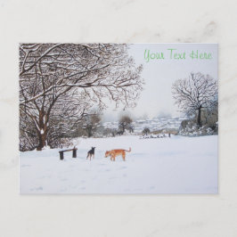 Honden spelen sneeuwscène landschap met Kerstmis Briefkaart