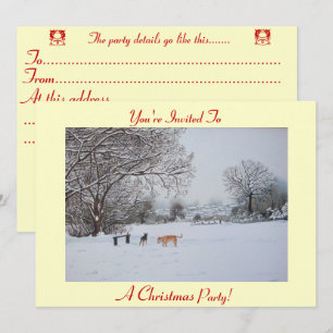 Honden spelen winter sneeuwscène kerstfeest kaart